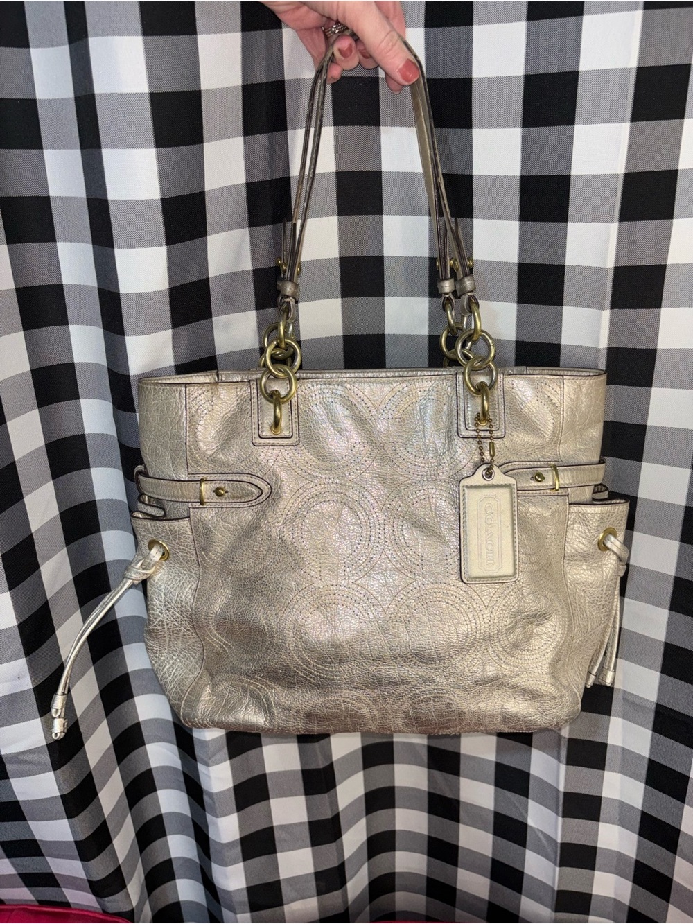 Coach Metallic Colette Leather Perforated Op Art Tote 2010